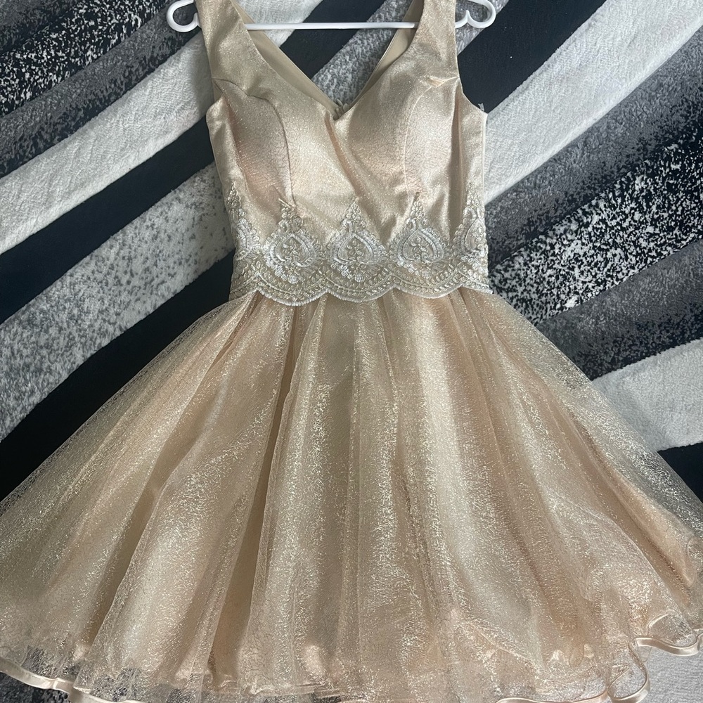 Gold puffy Prom Dress
